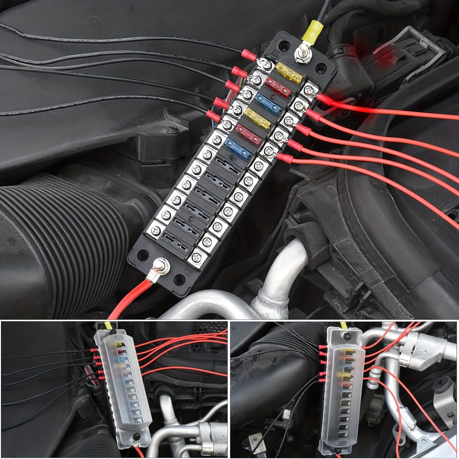 12-Way Fuse Block with Cover for Automotive Electrical Systems