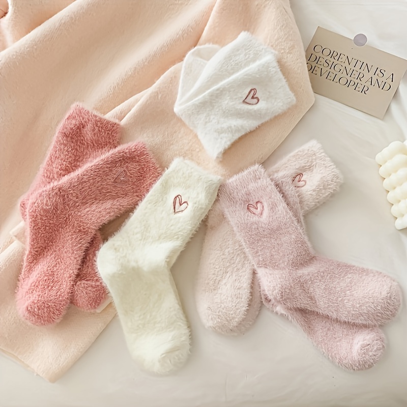 

5- de chaussettes en chaudes , douces et en élasthanne, cœur, lavable en et nettoyable au sec, chaussettes molletières , chaussettes de sol en cadeau