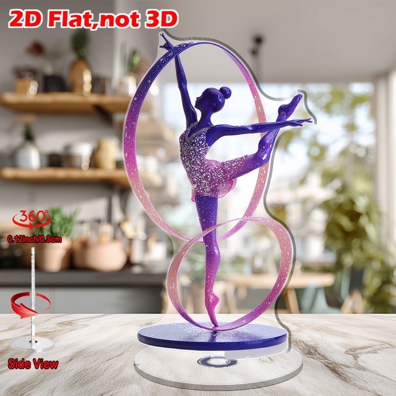 TEMU Figura de gimnasta rítmica de acrílico 2D con cinta, 1 pieza - Base adecuada para decoración del hogar, gimnasio, oficina / Estatua de