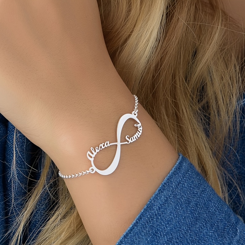 TEMU [couples / ] 1 Custom Infinity Symbol Bracelet 304l Stainless Steel Jewelry Can Engrave Any 2 Names, Long- , Does , Exquisite Niche Design,