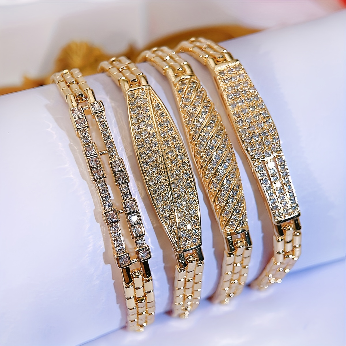 

1pc Multiple Styles Golden Artificial Zirconia Women Bracelet Temperament Banquet Wrist Jewelry