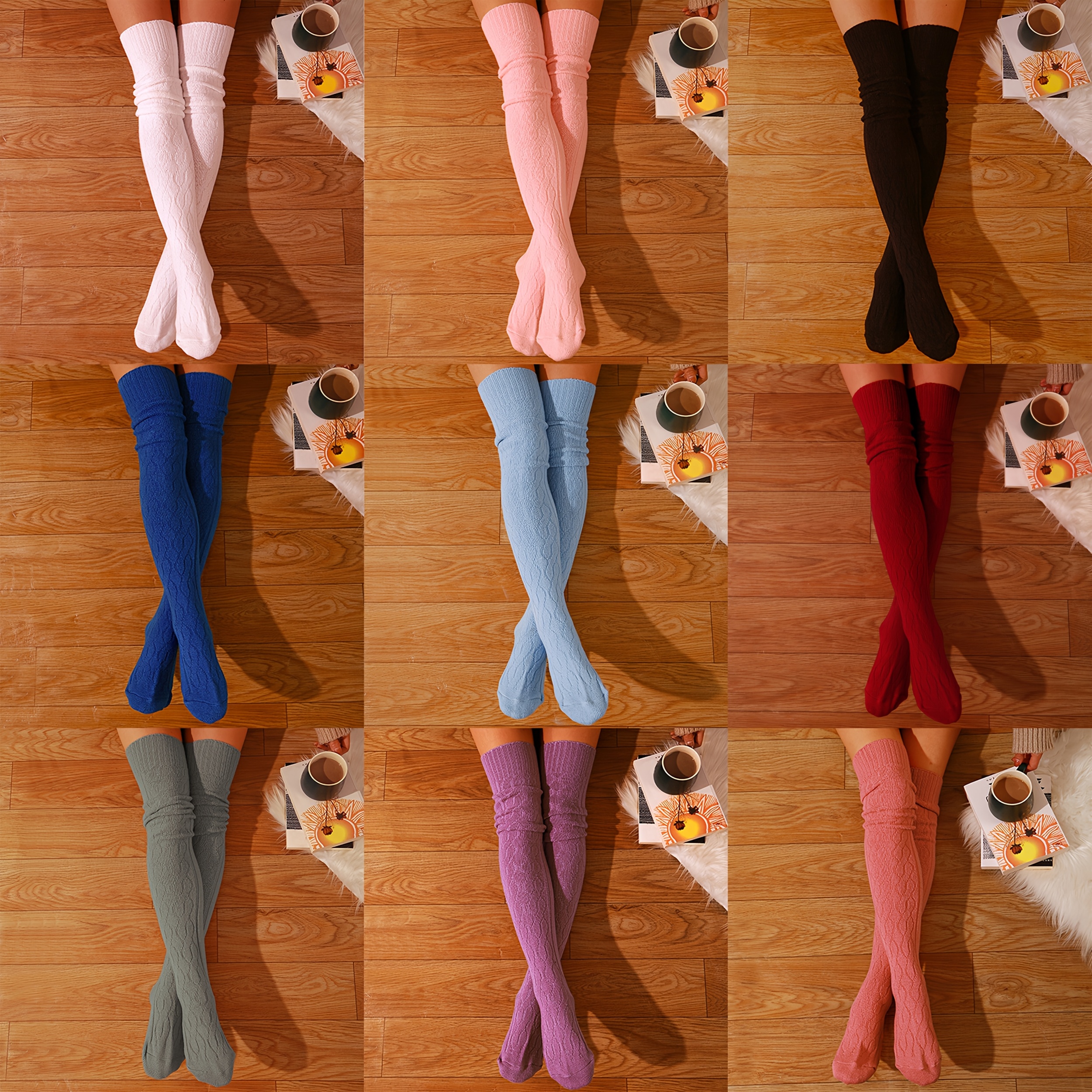 

Chic , Elegant Over-the-knee Knit Socks For Women - Soft, Thigh-high Stockings With Textured Design, Fall & Winter, In Multiple Colors