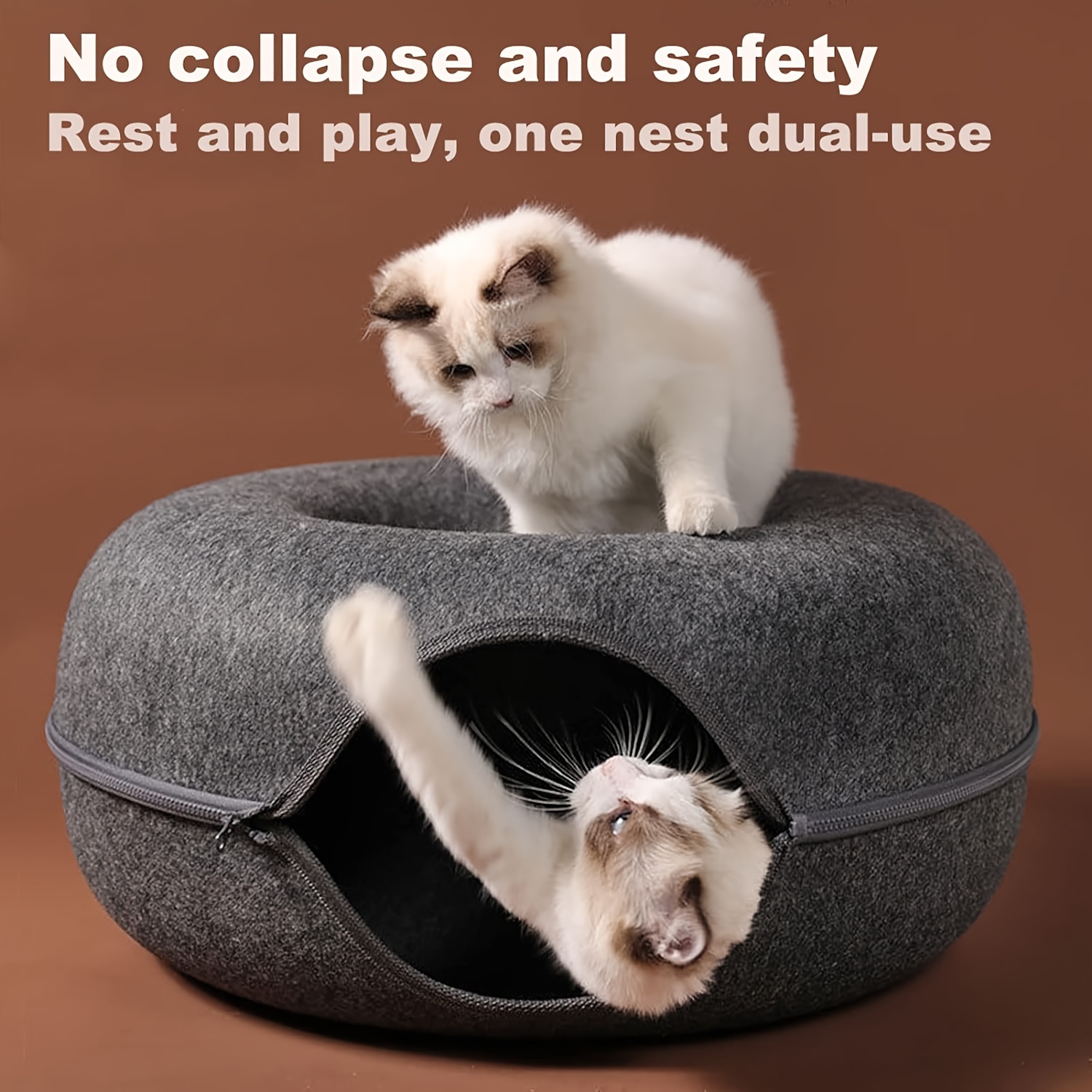 

For Indoor Cats, Large Cat Donut Cat Tunnel Bed, Peekaboo With 3 Toys, Scratch Resistant Cat Bed,