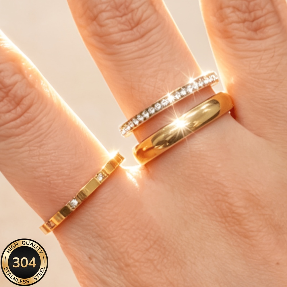 3pc Stackable Stainless Steel Ring Set, Waterproof & Rustproof
