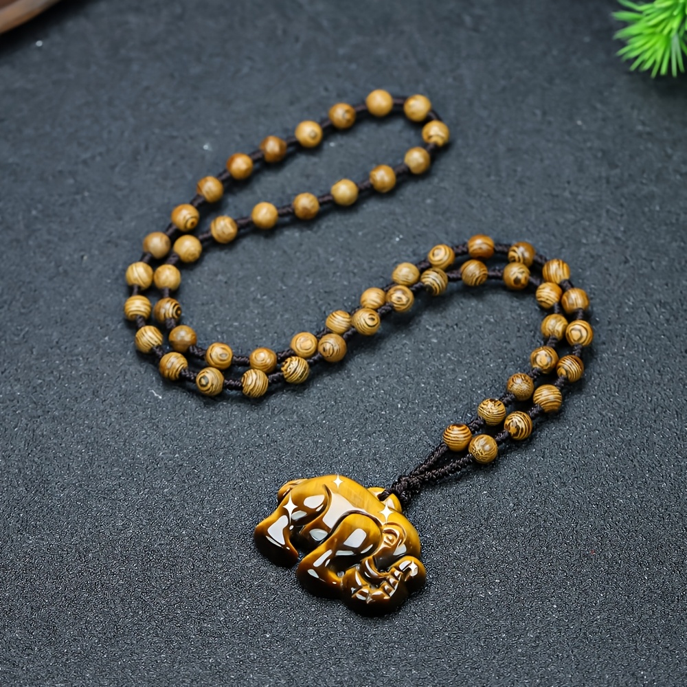 Handcrafted Tiger's Eye Elephant Pendant Necklace