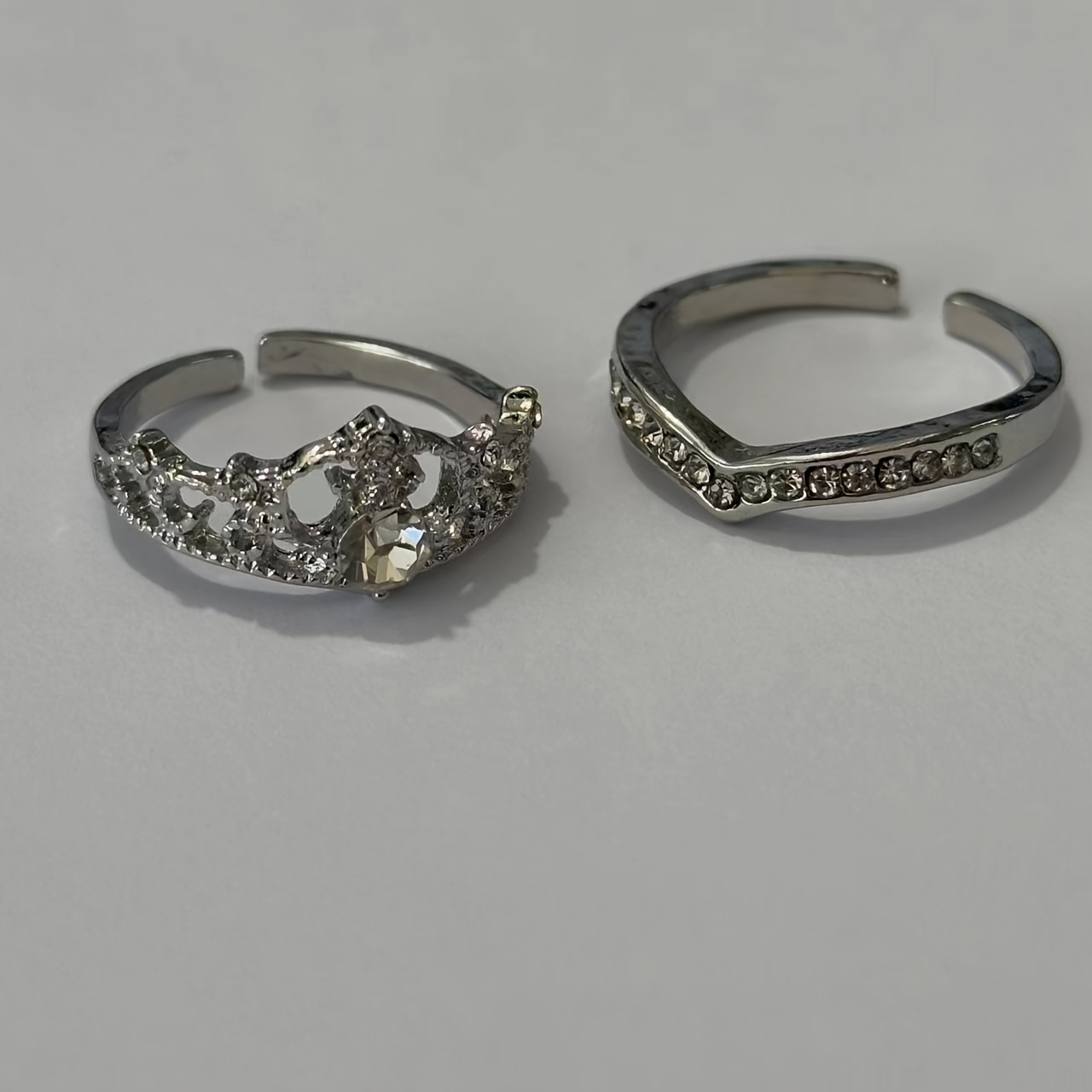 Elegant Crown Princess-Inspired Rhinestone Ring Set, Adjustable Open-End Rings, Alloy Base with Plating, Cute Occasion Jewelry 2-Piece Set