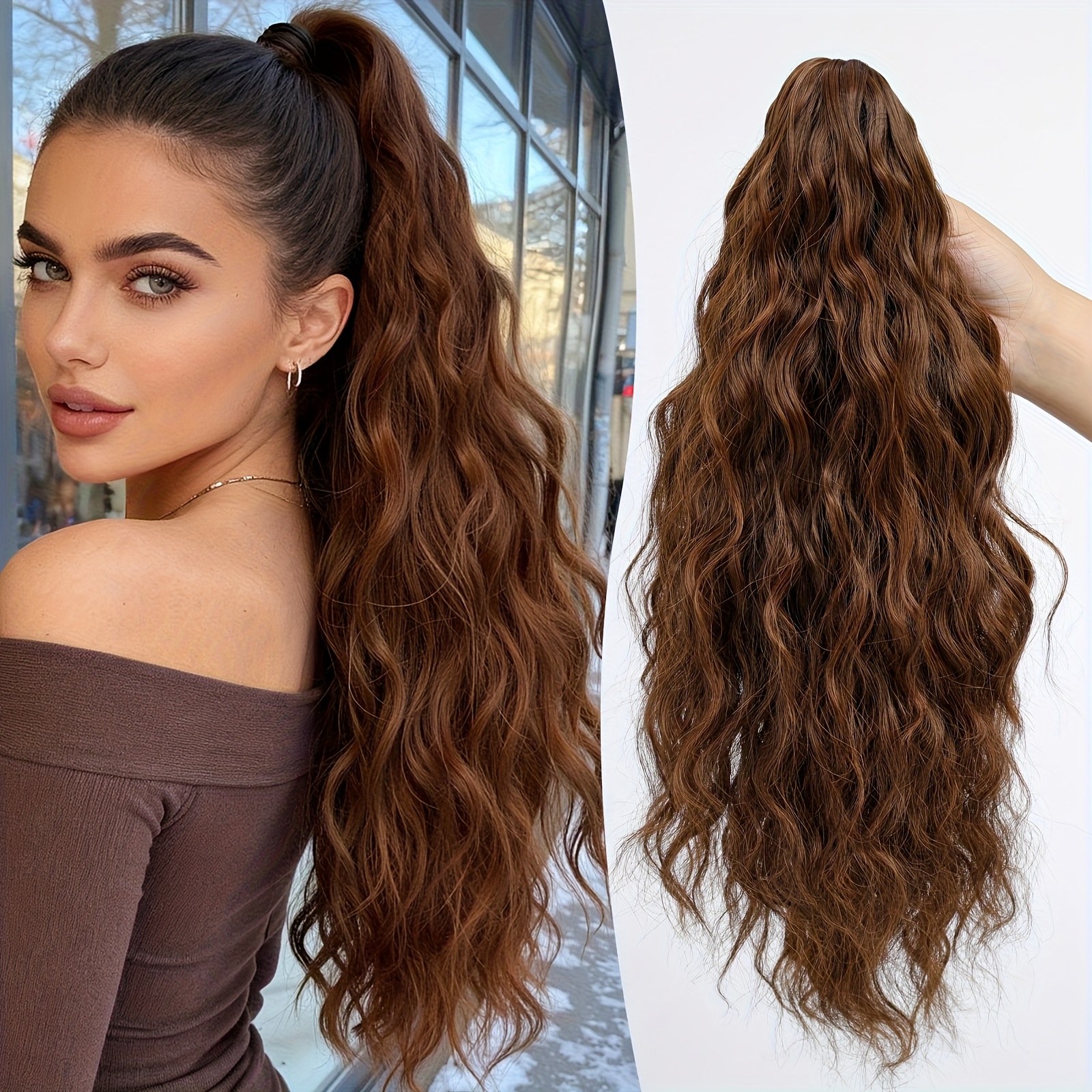Women' 18-inch Heat-resistant Synthetic Curly Ponytail Hairpiece With Claw Clip - -looking Water Clip-in Tail For Volume & Length, Suitable For Casual Attire &