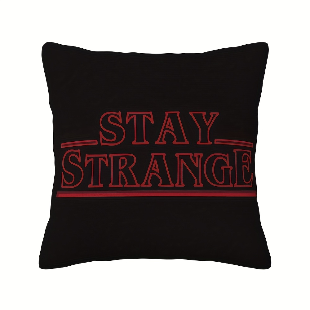 TEMU 2d Flat - Red Text Black Background 2d Double Sided Printed Zipper Sofa Cushion Cover - Retro Style, Machine Washed, Zipper Sealed, Living Room