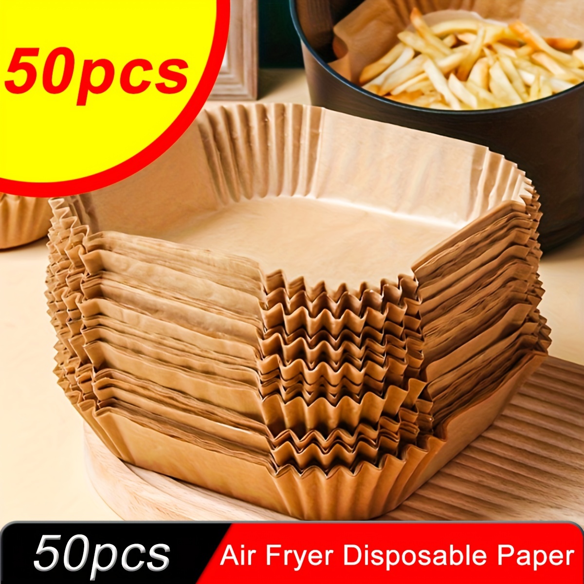 

10/50pcs, Non-stick Air Fryer Liners - Square Paper Liners For Baking, Roasting, And Microwave Cooking - Easy Cleanup And Healthier Cooking For Hotel/ Commercial