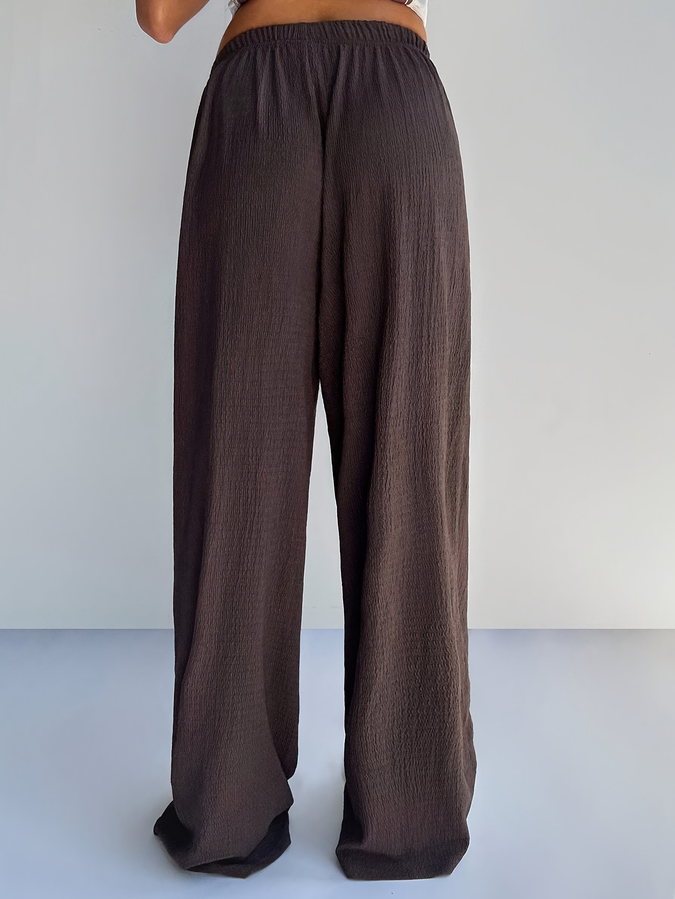 pantaloni casa eleganti in marrone scuro texture e coulisse Temu