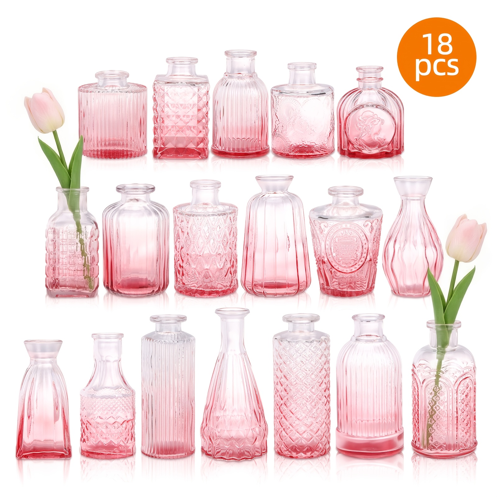 TEMU Tomnk 18pcs Bud Vases - Vintage Teardrop Carved Small Flower Vase Suitable For Wedding Centerpieces, Bridal Shower Party Decor, Table , Breath
