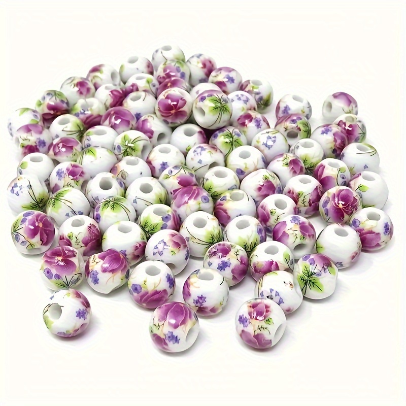 Image of 100pcs Vintage Peony Ceramic Beads For Making - Perfect For Bracelets, Necklaces Decorations