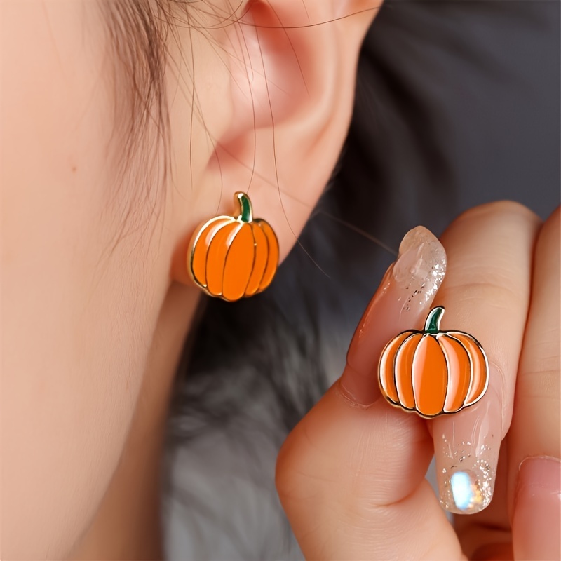 

Elegant Cute Pumpkin Stud Earrings For Women, Copper Nickel-free Plating, Holiday Themed Fashion Accessories, No Mosaic Material, For & Parties - Pair