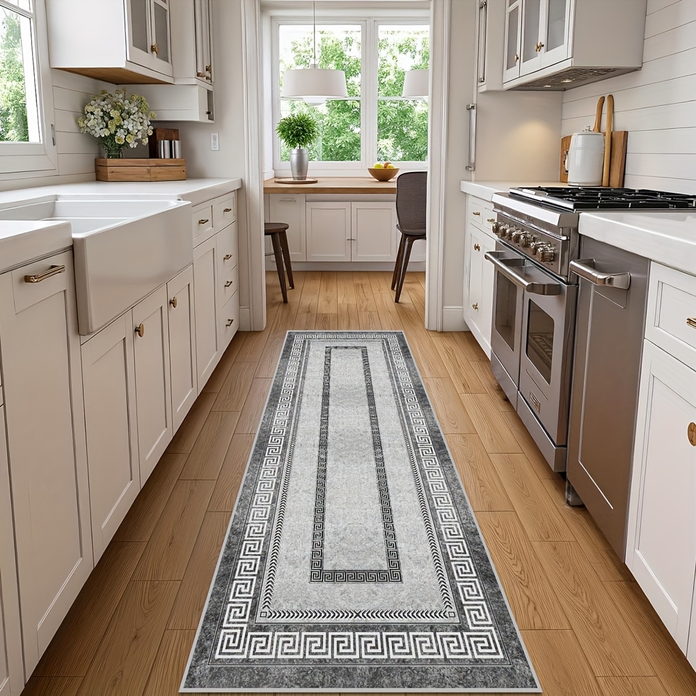 Image of 1pc European Retro Ethnic Style Hallway Runner, Kitchen Entrance Mat, Machine Washable Balcony Laundry Room Rug, Suitable For Stair Home Decor Carpet