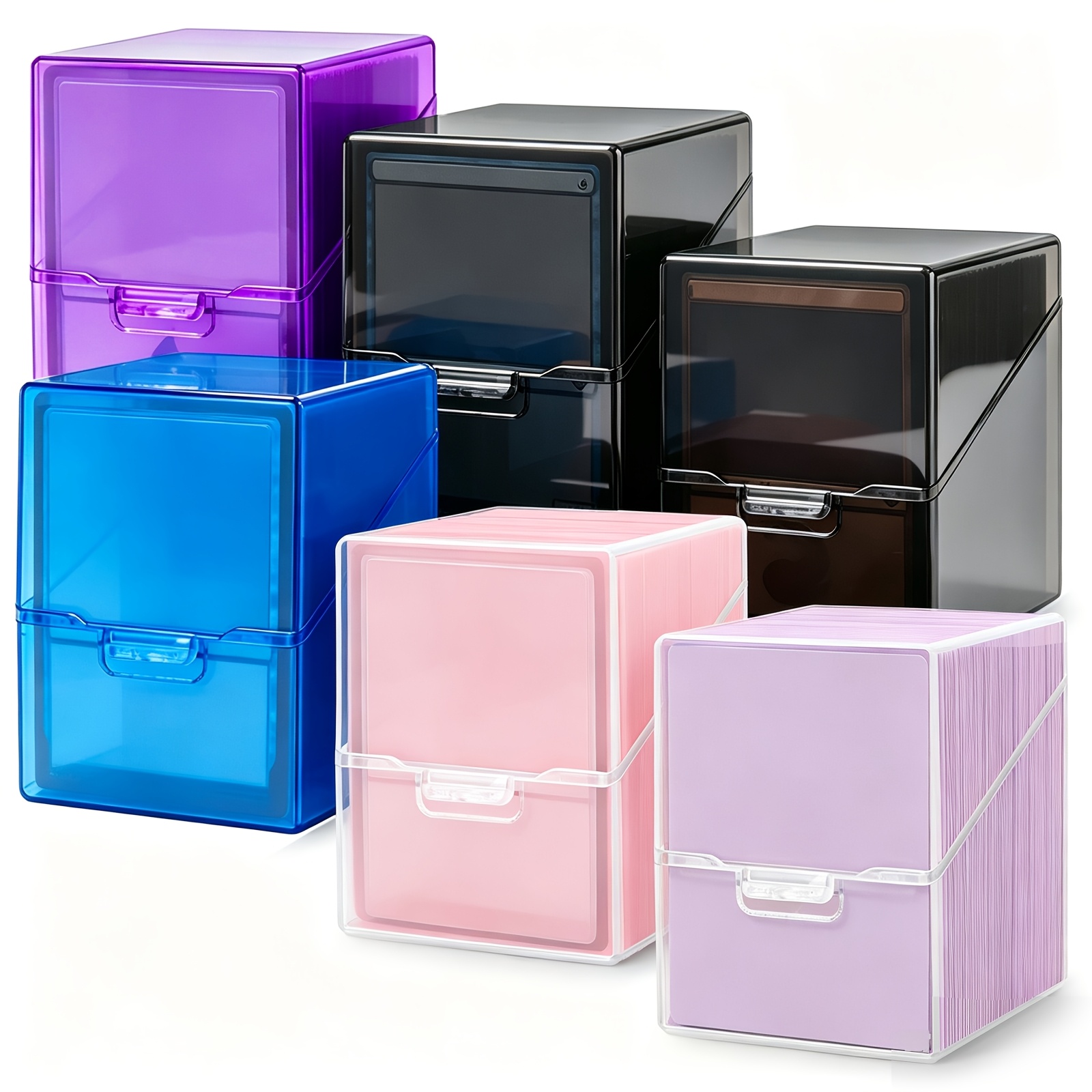 TEMU 6 Pack Deck Storage Boxes Compatible With Standard-size Trading Cards, Trading Card Storage Case For Tcg & Sports Cards, Each Holds 100