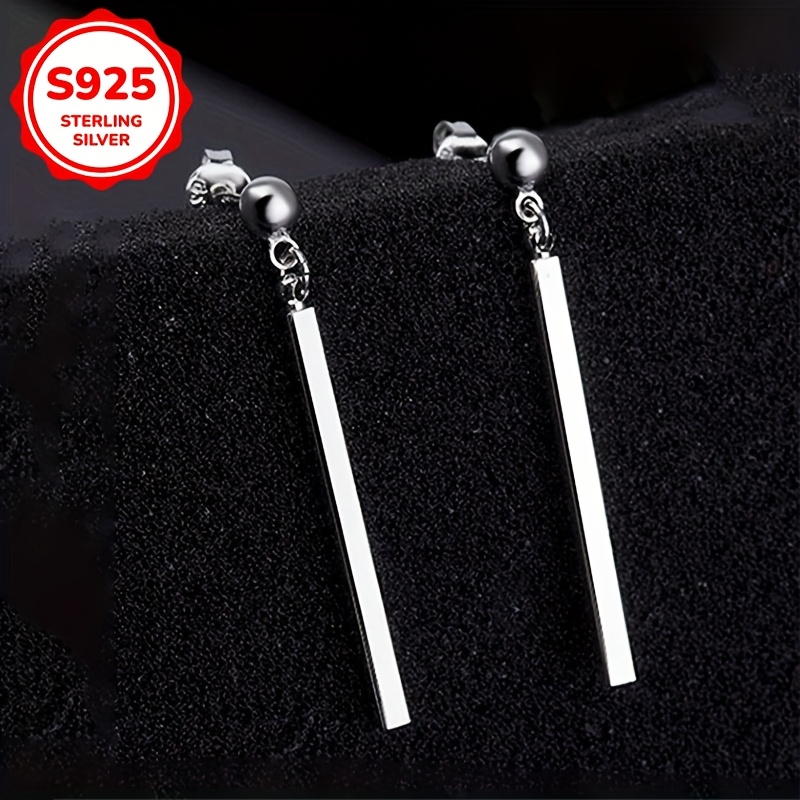Stylish Long Pendant Earrings 925 Silver 2.6g