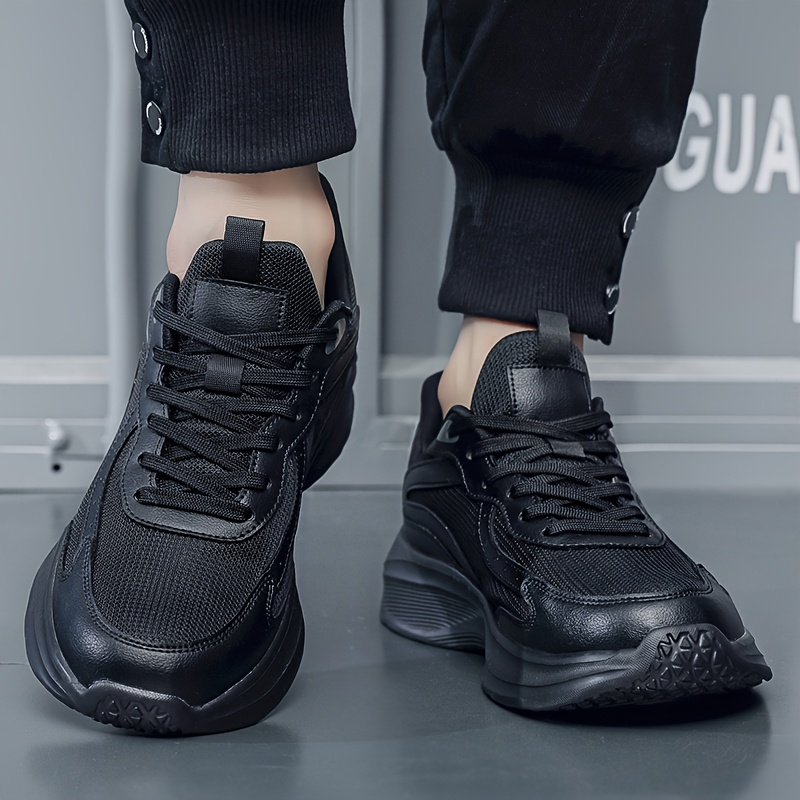 Men's Lightweight Breathable Mesh Running Sneakers - Black, Casual Sneakers with Stability Support for Hiking, Outdoor & Casual Attire, Lace-Up Closure, Low-Top Design, MD Sole, EVA Insole, Spring/Summer/Fall Use, Hiking Shoes, Fall Hiking Footwear | Sleek Sporty Look | Comfortable EVA Insole