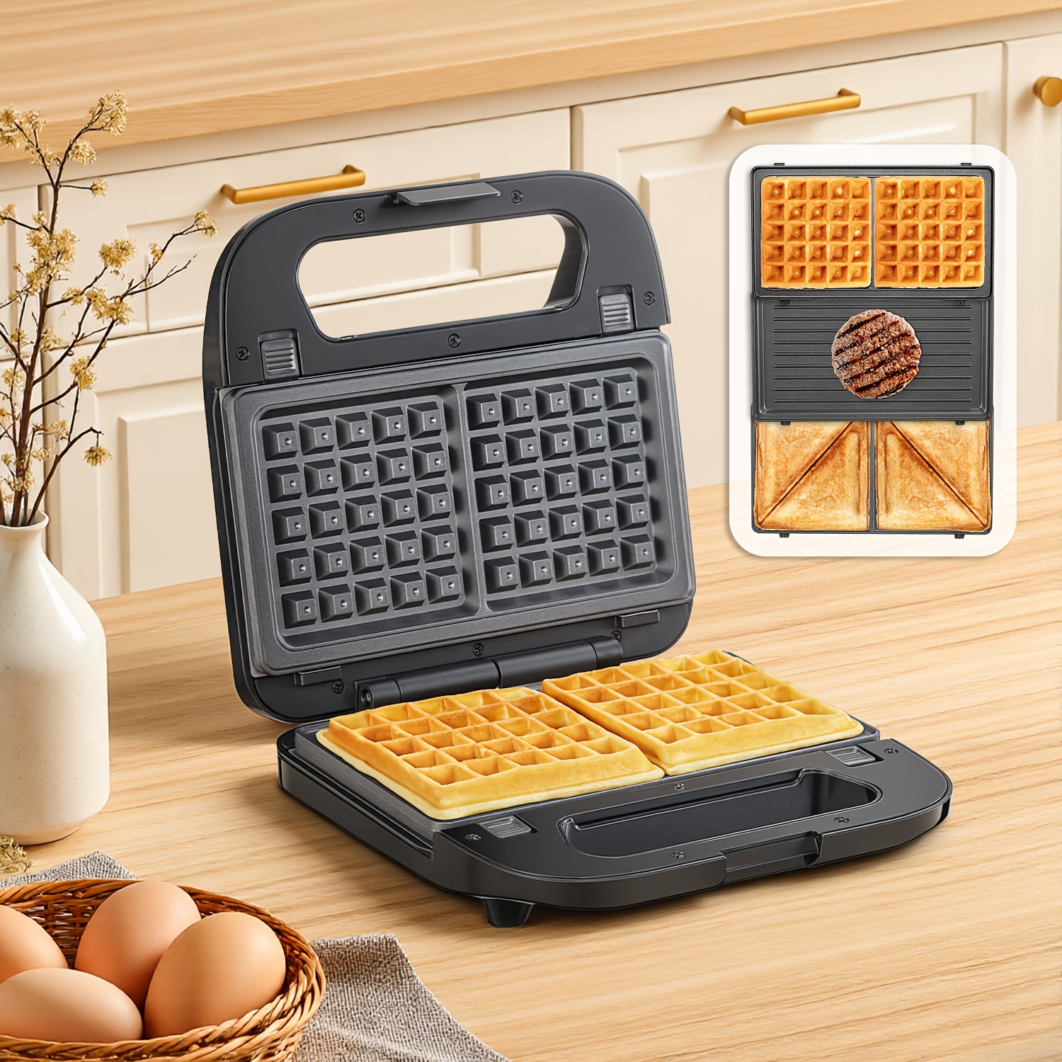 TEMU Appareil à , Grill et Sandwich 3-en-1 avec Plaques Antiadhésives Amovibles, Presse à Panini et Fer à pour Fromage , Burgers, Steaks et Snacks