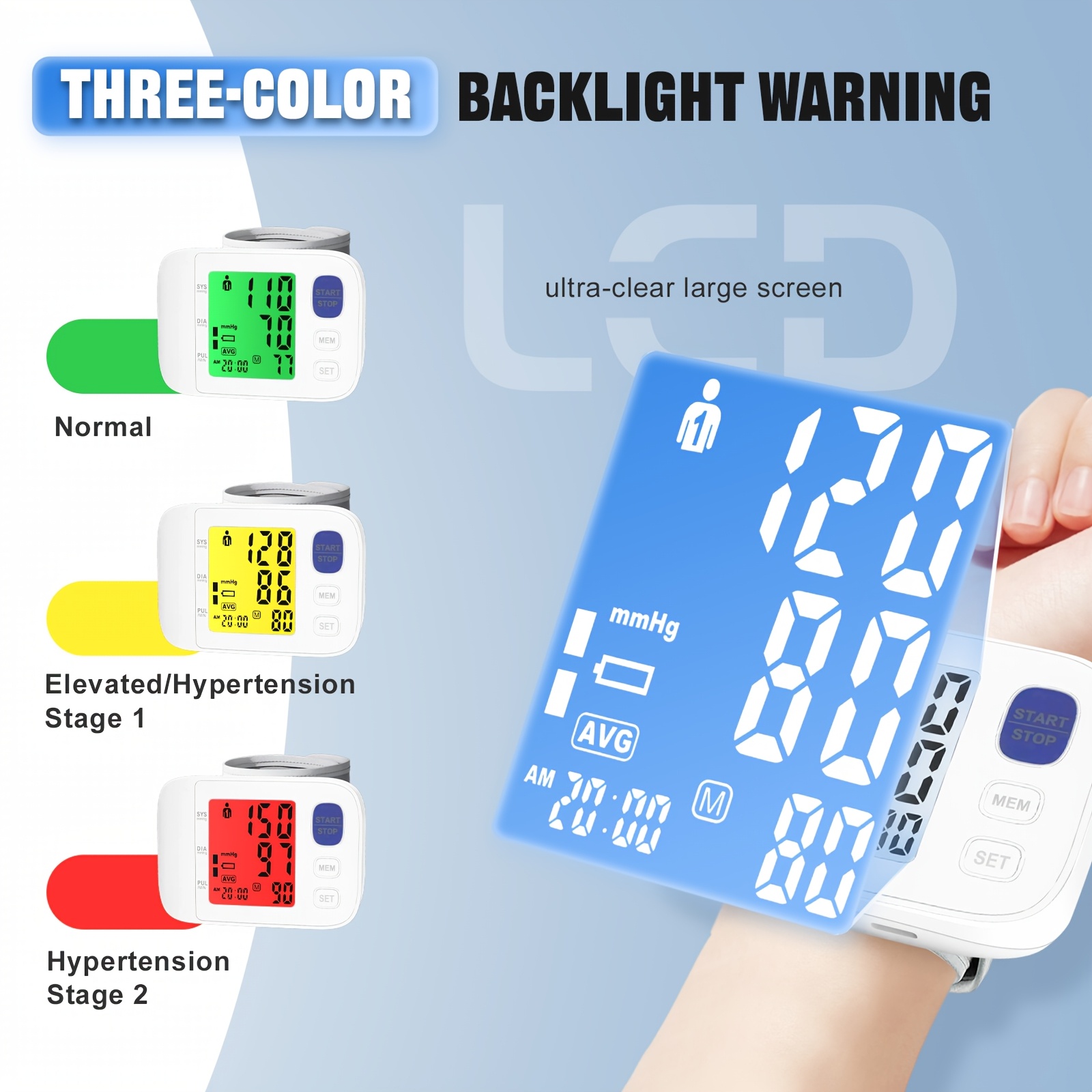 Wrist-type Blood Pressure Monitor, One-touch Measurement, Large LCD Display, Voice Prompts, Dual-user Memory, Lightweight And Portable, Specially Designed For Middle-aged And Elderly Users, Includes Cuff, Storage Pouch And Batteries.