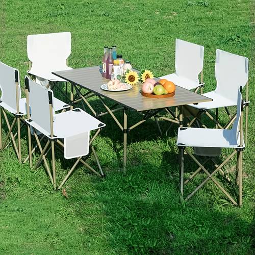 5pcs outdoor camping folding table and folding chair 4 chairs all in suitable for patios camping and portable picnic table and chairs a summer essential portable and foldable to