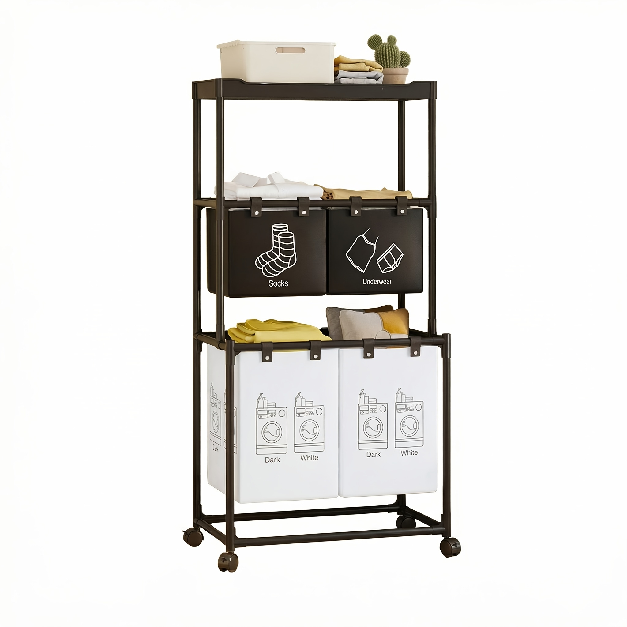 rolling laundry basket organizer metal frame fabric bin 57x44x128  white laundry baskets Product details 7