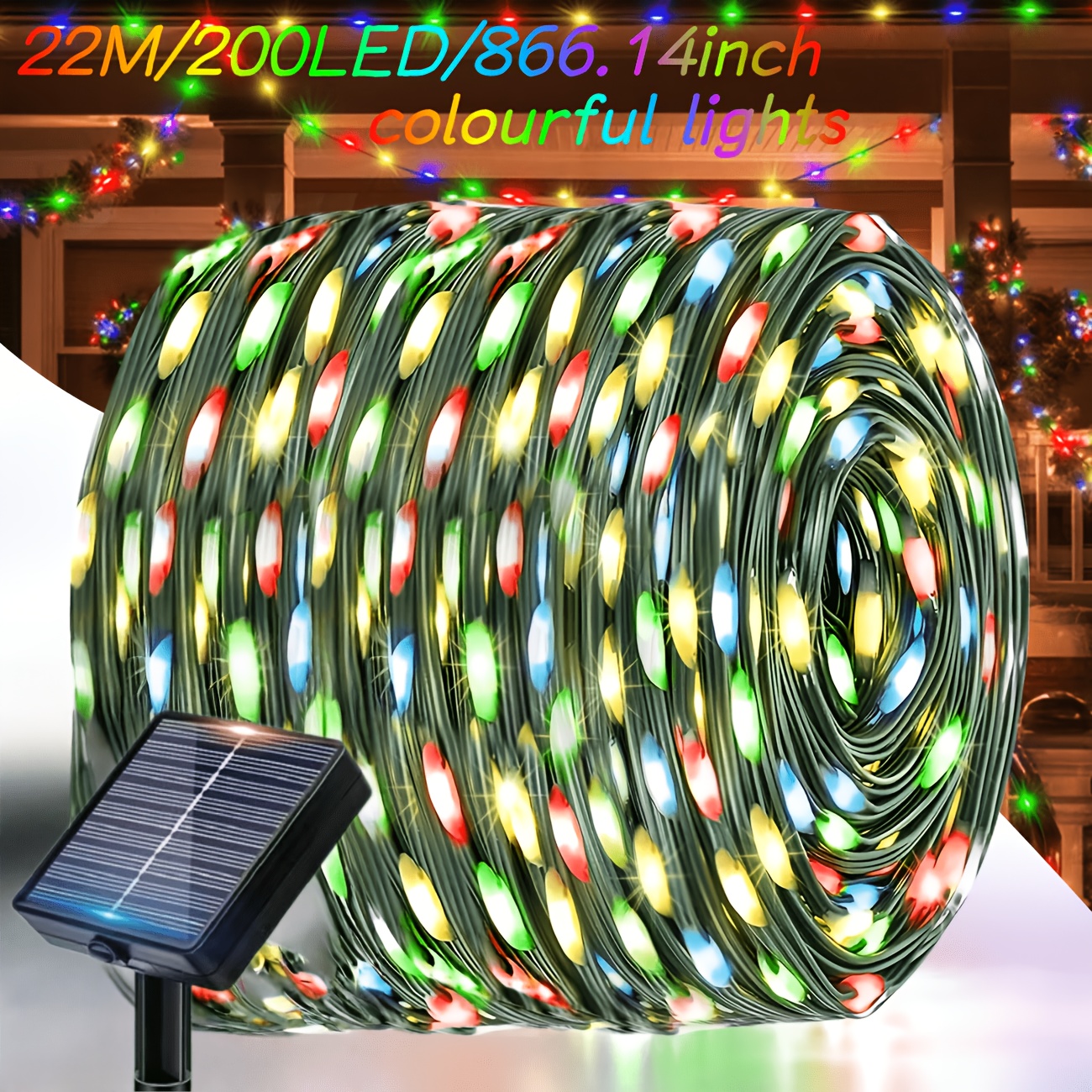 TEMU 1pc Outdoor Solar Christmas Light String, Dark Fairy Lights, 8 , Solar Powered, Decorate Balcony, Courtyard, Garden, Trees, Parties, Birthday,
