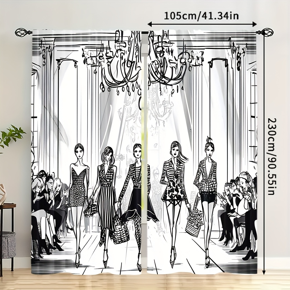 TEMU 2 pièces, de Mode avec Mannequins de Podium, Rideau en Polyester pour Cuisine, Café, Salon, Balcon, Jardin, Décoration Maison ( tringle)