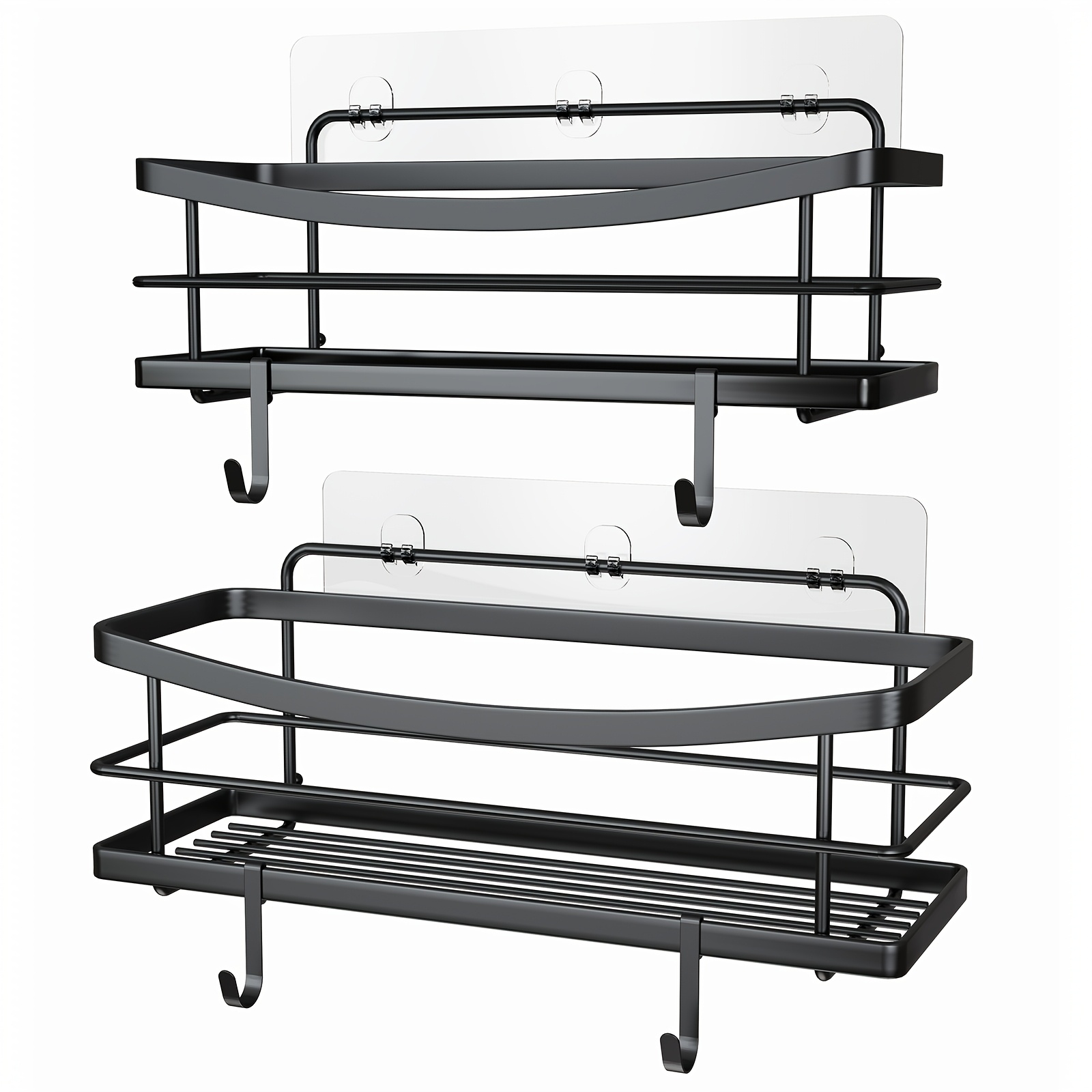 TEMU 2pcs Punch-free Stainless Steel Bathroom Shelves, Wall-mounted Bedroom Room Organizer, Rust-proof Kitchen Spice Rack, With 4pcs Hooks Design,
