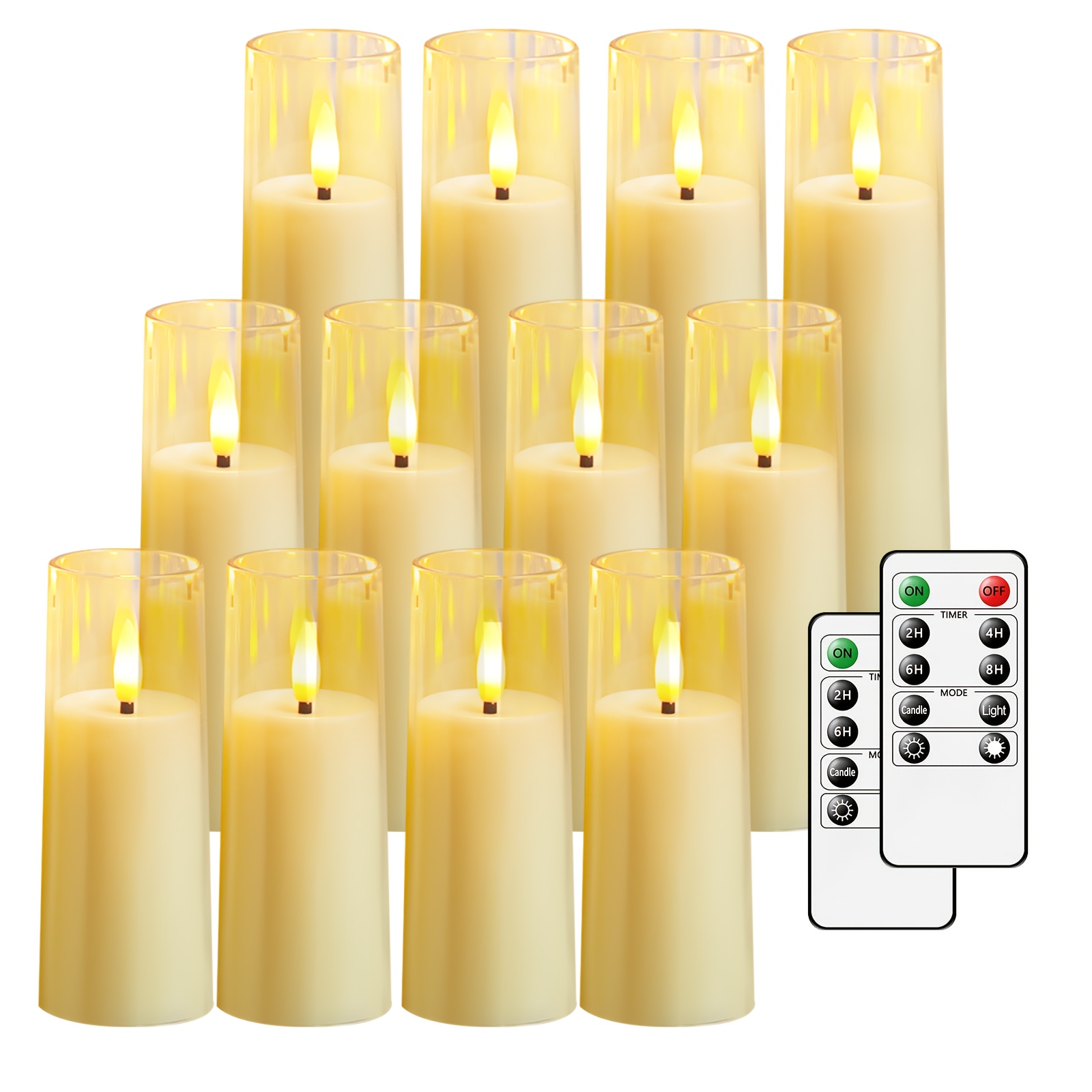 Image of 12pcs Flickering Flameless Candles Made Of Acrylic Material With Remote Control And Timer, For Valentine's Day, A Romantic Atmosphere For The , Suitable For Decoration, Ramadan, Easter, Decoration.