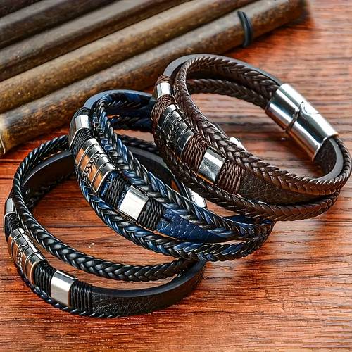 mens faux leather magnet accessory bangle bangle bracelet 1pc gift for friends faux leather woven matching