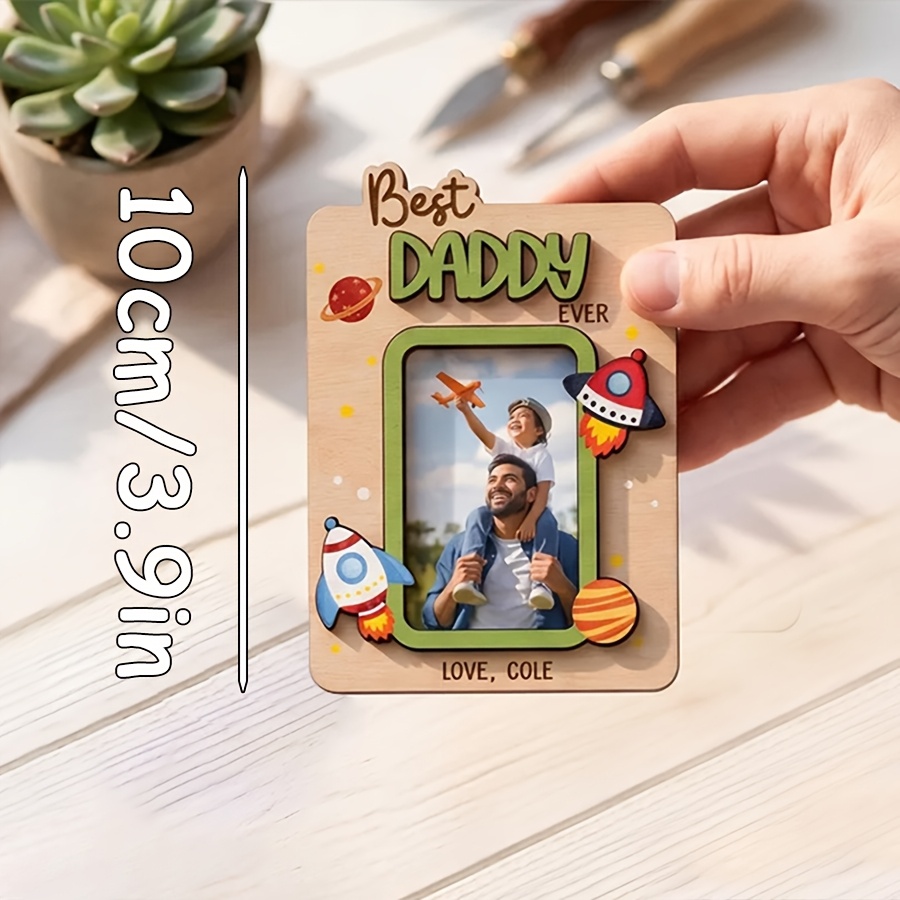 TEMU 1pc Personalized Photo Mosaic Custom Wooden Refrigerator Magnet - A Personalized Photo Magnet For The Dad Who Fishing | A Wooden Gift Tailored