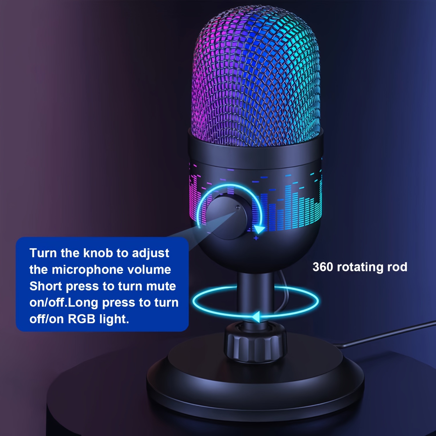 Ak 1i Rgb Usb Microphone Volume Control Mute Button Temu United