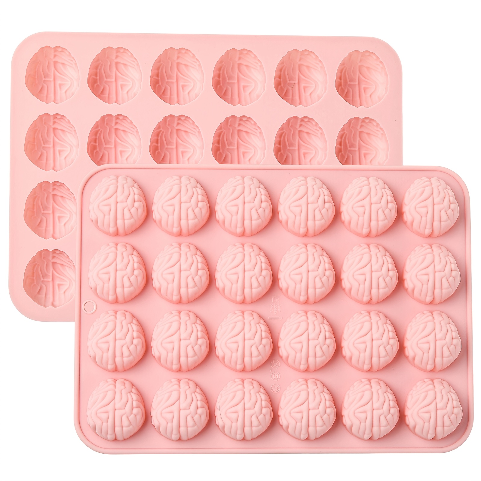 TEMU 2pcs Brain-shaped Silicone Molds, Pink, 16.3x22.2x1.8cm Silicone Molds For Festival Birthday Party Crayons