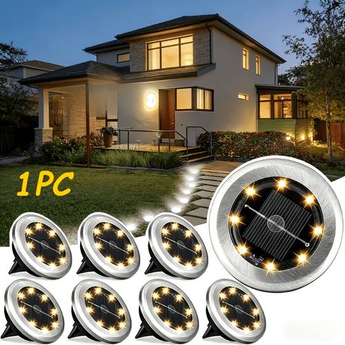 . 8led solarbetriebene edelstahl-erdleuchte, , automatisches -/ausschalten, warmes licht, ideal für garten, terrasse, terrassenweg, rasen, einfahrt, stufen, gehweg, landschaftsbeleuchtung einfahrtsbeleuchtung