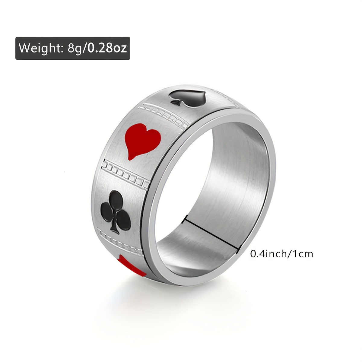 1pc men   steel poker card pattern universal wheel with rotatable decompression ring to relieve pressure, hip-hop   ring poker card jewelry, punk   ring retro poker band ring for s, party jewelry, gift for men, statement piece, edgy design,   metal, durable jewelry, men s fashion ring, give him/her a valentine s day gift, men ring for men Product details 3