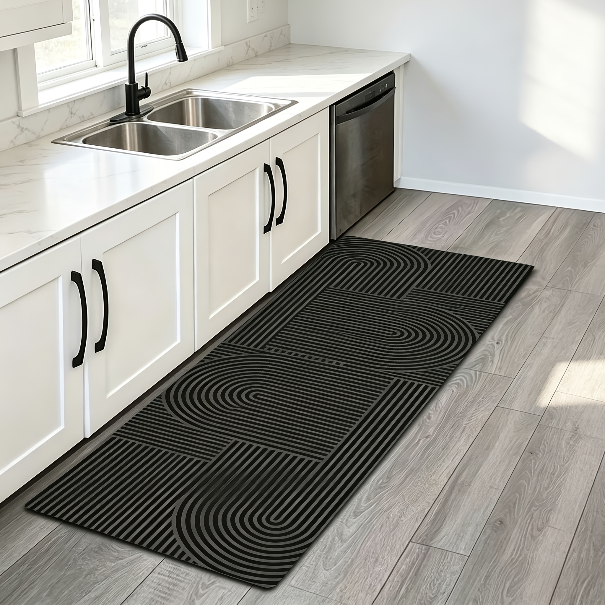 TEMU 1pc Simple Striped Print Kitchen Runner Mat, Non-slip, Absorbent, Washable, Dining Room Absorbent Non-slip Doormat, Bathroom Non-slip Doormat