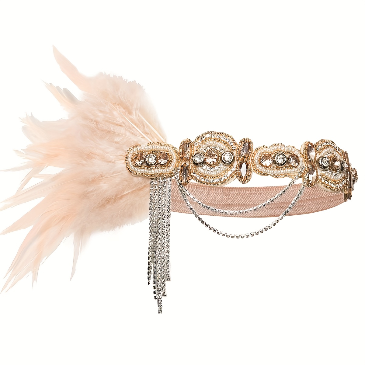 TEMU 1pc Estilo Años 1920 - Elegante Accesorio de Cabello Plumas y Cuentas para Mujeres, Ajuste para la Mayoría de Tamaños de Cabeza, para Bailes,