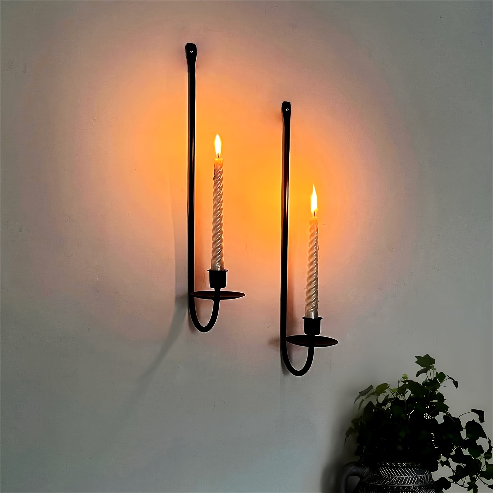 

2pcs Modern Metal Wall Candle Holders With Screws - Living Room, Farmhouse, Fireplace Decor | Ideal For Halloween, ,