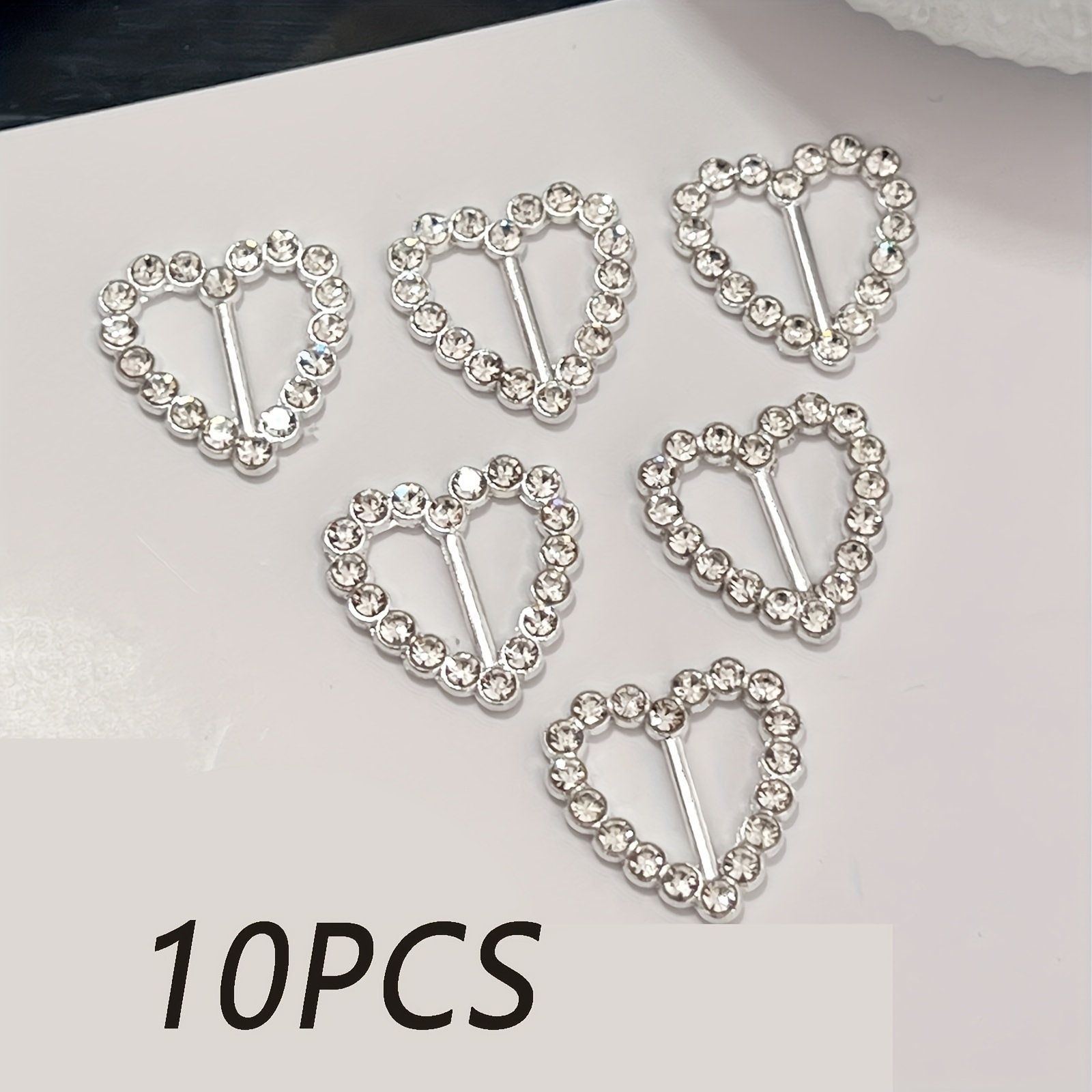 Image of 10pcs Rhinestone Heart Shoe Clips - Durable Diy Shoe Decorations With Sparkling Crystals, For Sneakers, Casual & Formal Wear, Shoe Accessories, Shoe Embellishments, Heartshaped Design, Metallic Finish