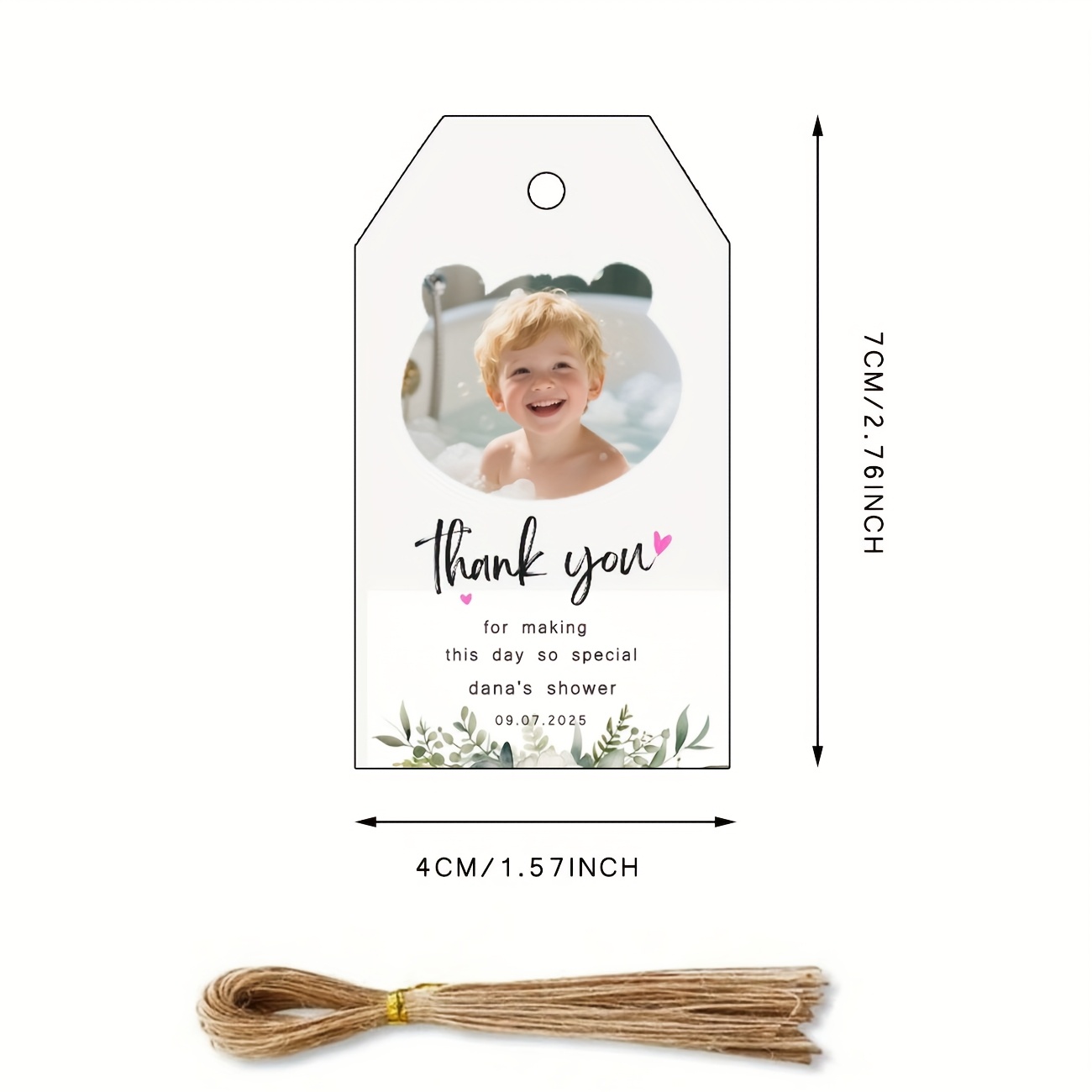 TEMU 100 stuks Gepersonaliseerde Verjaardag Baby Doop Labels (Met Jute Touw), 4 X 7 cm "Bedankt" Hanglabels, Geschikt voor Bruiloften, Babyborrels,