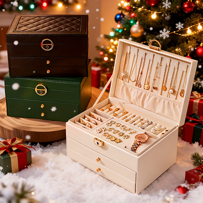 3 tier jewelry box with lockable drawers large velvet earring storage organizer and pouch for women moms unique gift idea christmas halloween present Product details 1