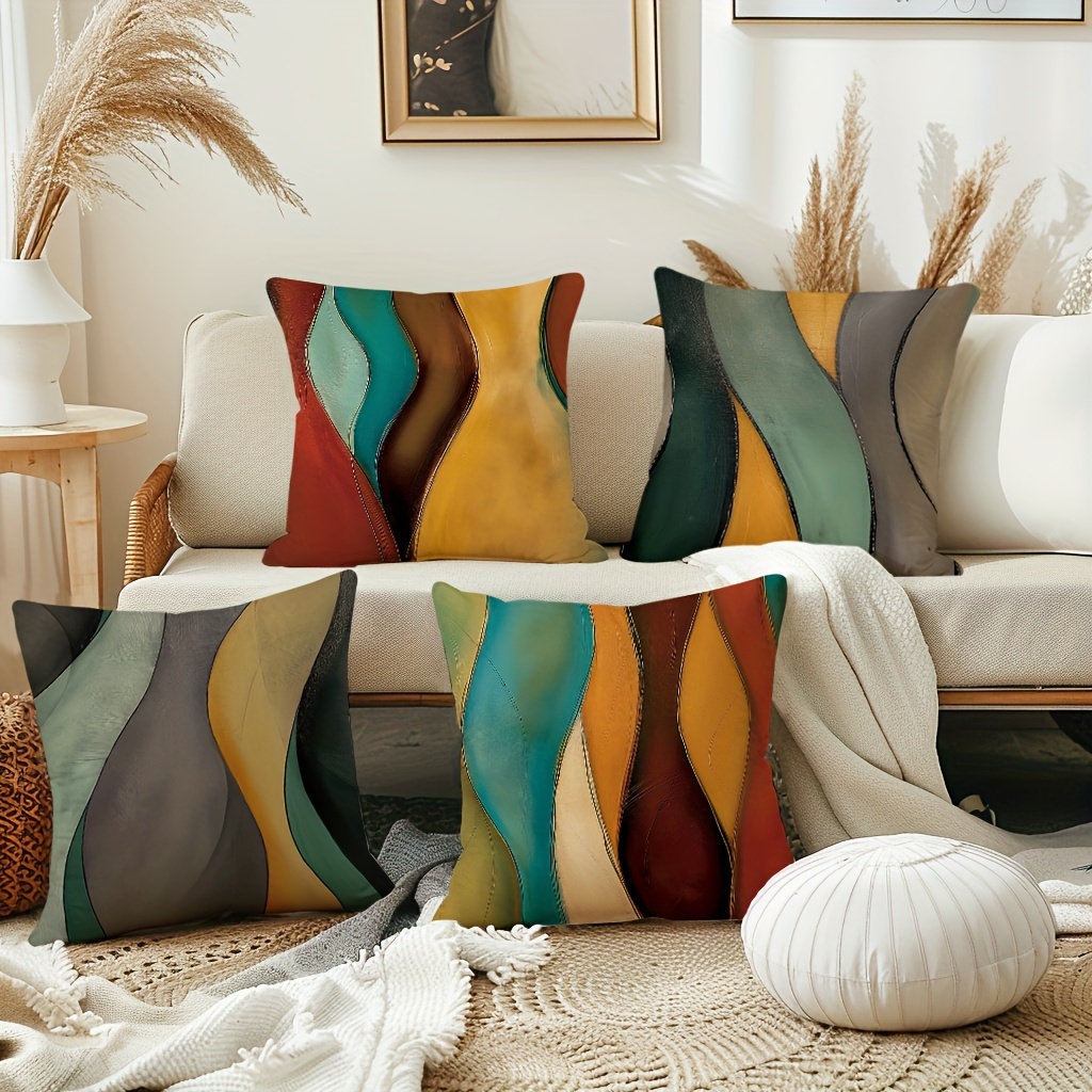 

4pcs Geometric Wave Throw Pillow Cover Set, 18x18 Inch - Modern Abstract Decorative Cushion Cases With Zipper Closure For Farmhouse Style Home & Outdoor Decor, Hand Wash Only, Polyester, No Insert