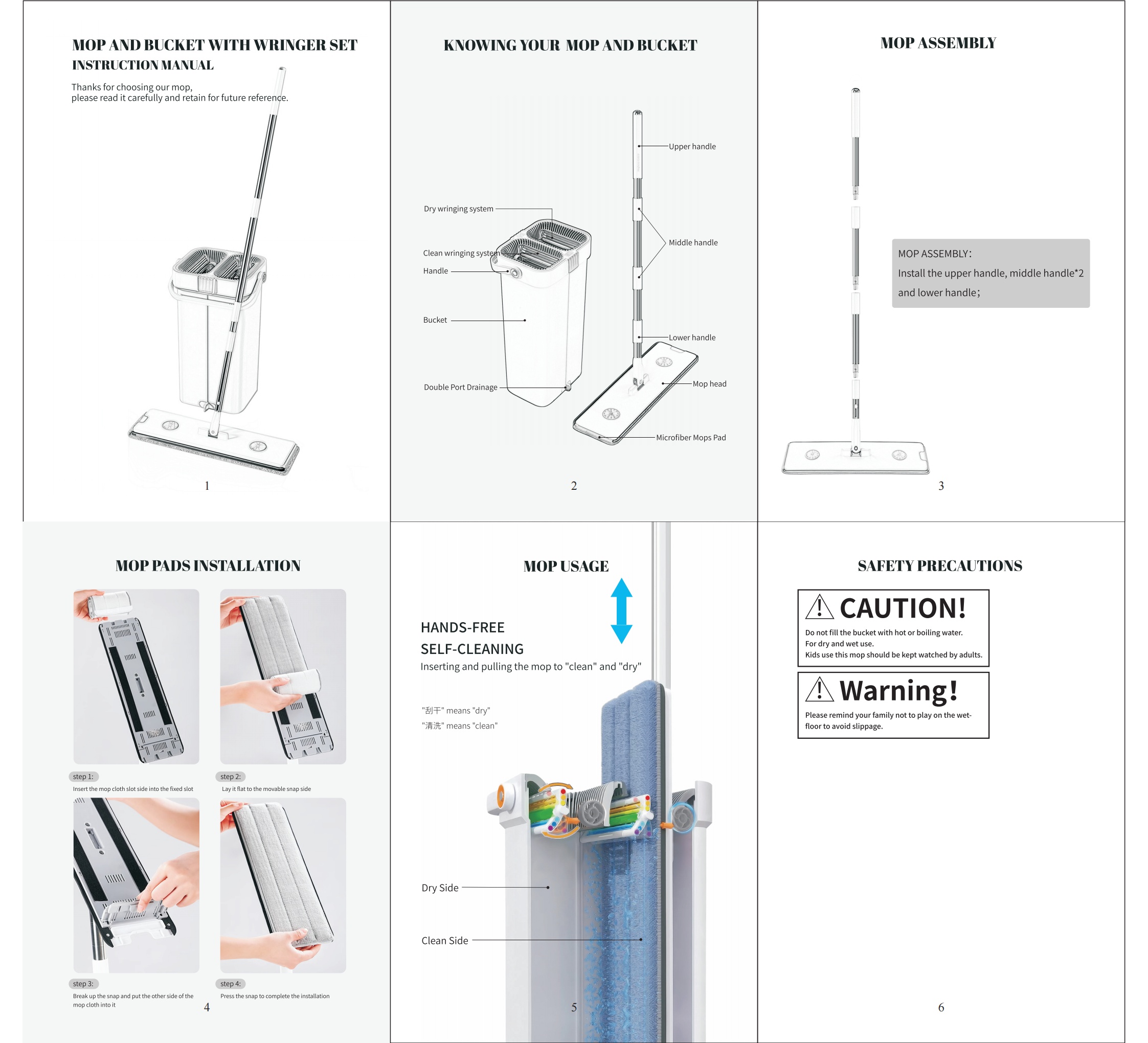 a set that   a flat floor mop bucket with   colors featuring two mop pads a large flat mop and a bucket with a wringer this hands free washing flat mop is suitable for   wet and dry cleaning ideal for tile marble and wooden floors making it a great cleaning tool and supply details 5