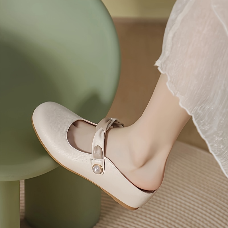 

Women's Solid Color Elegant Sandals, Platform Slip On Soft Sole Faux Pearl Dressy Shoes, Half Drag Wedge Comfort Shoes