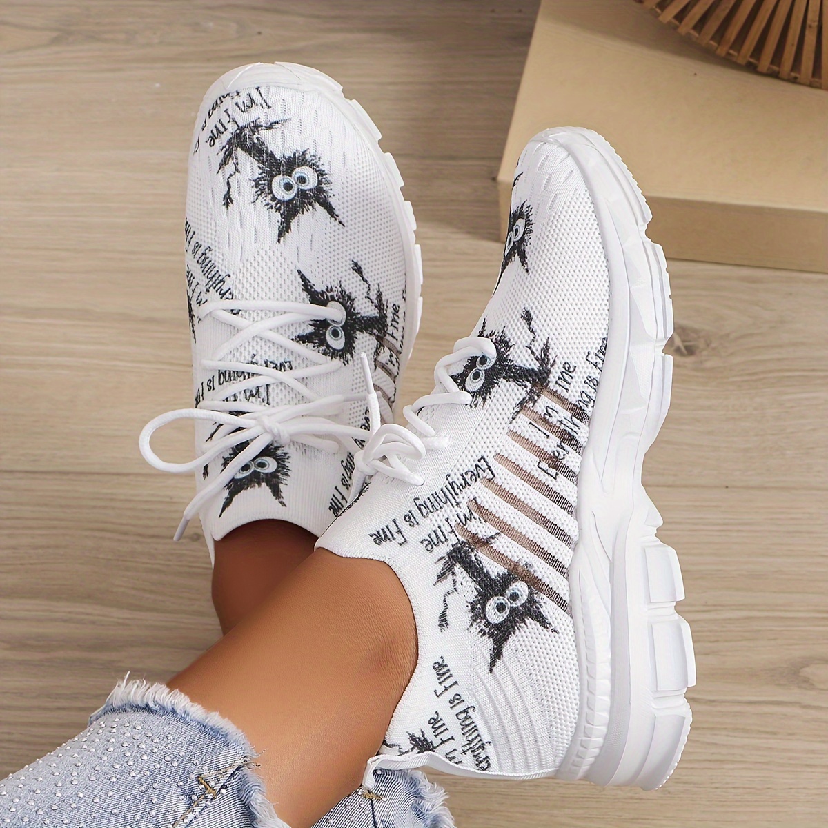 

Women's Fashion Sneakers, Casual Cute Cartoon Print Running Shoes, Breathable Chunky Sole Comfortable Trainers