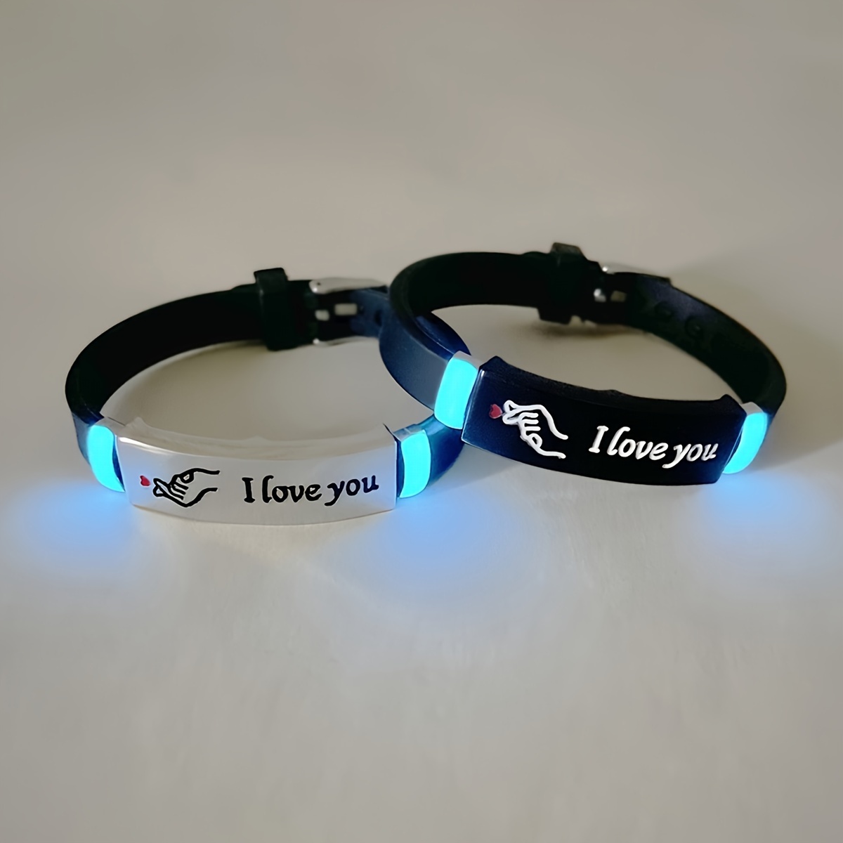 

Glow-in-the- Gesture Silicone Couple Bracelets, 2pcs Set - Perfect For Daily Wear & Valentine's Gift