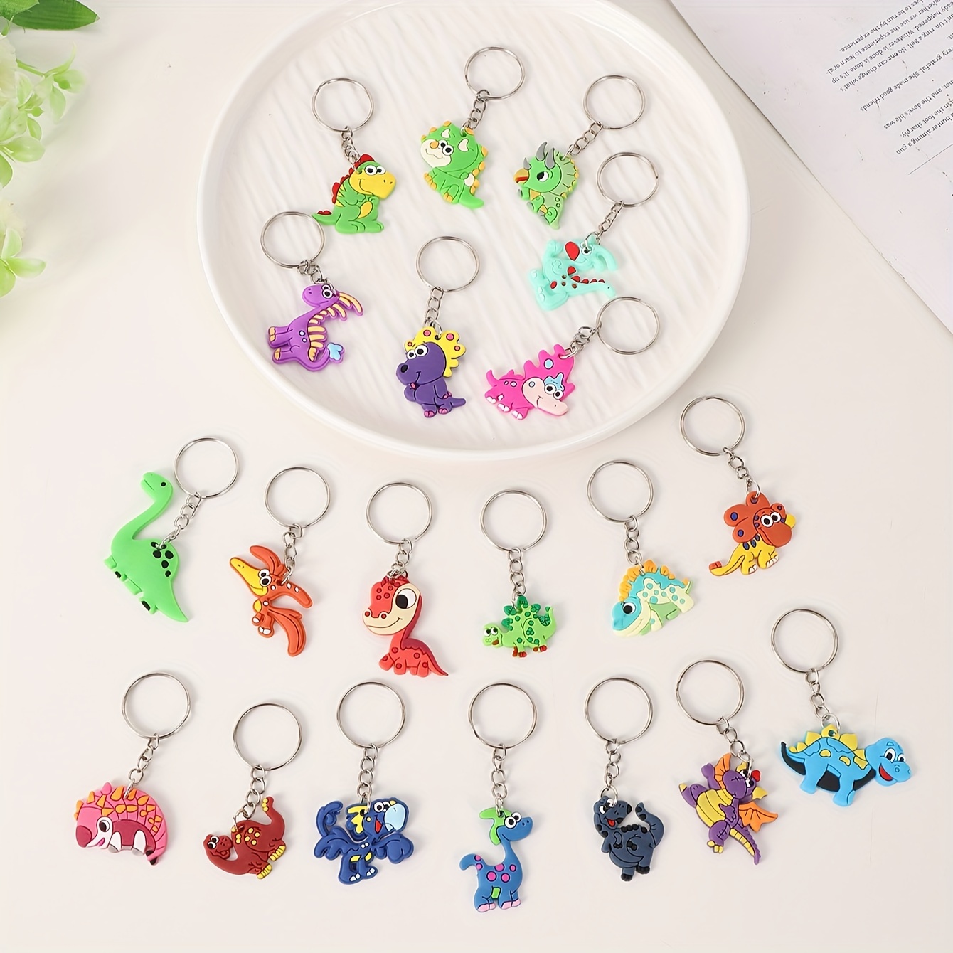 Image of 20pcs Of Cross-border Cartoon Dinosaur Keychain Pvc Anime Ladies Bag Keychain Flat Keychain