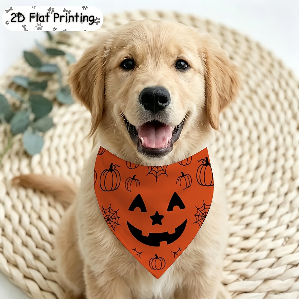 TEMU 1pc Adjustable Jack O'lantern Dog Collar Bandana - Soft Tie-hang Neckerchief Suitable For Small/medium Breeds, Wear With Jack-o'-lantern Print,