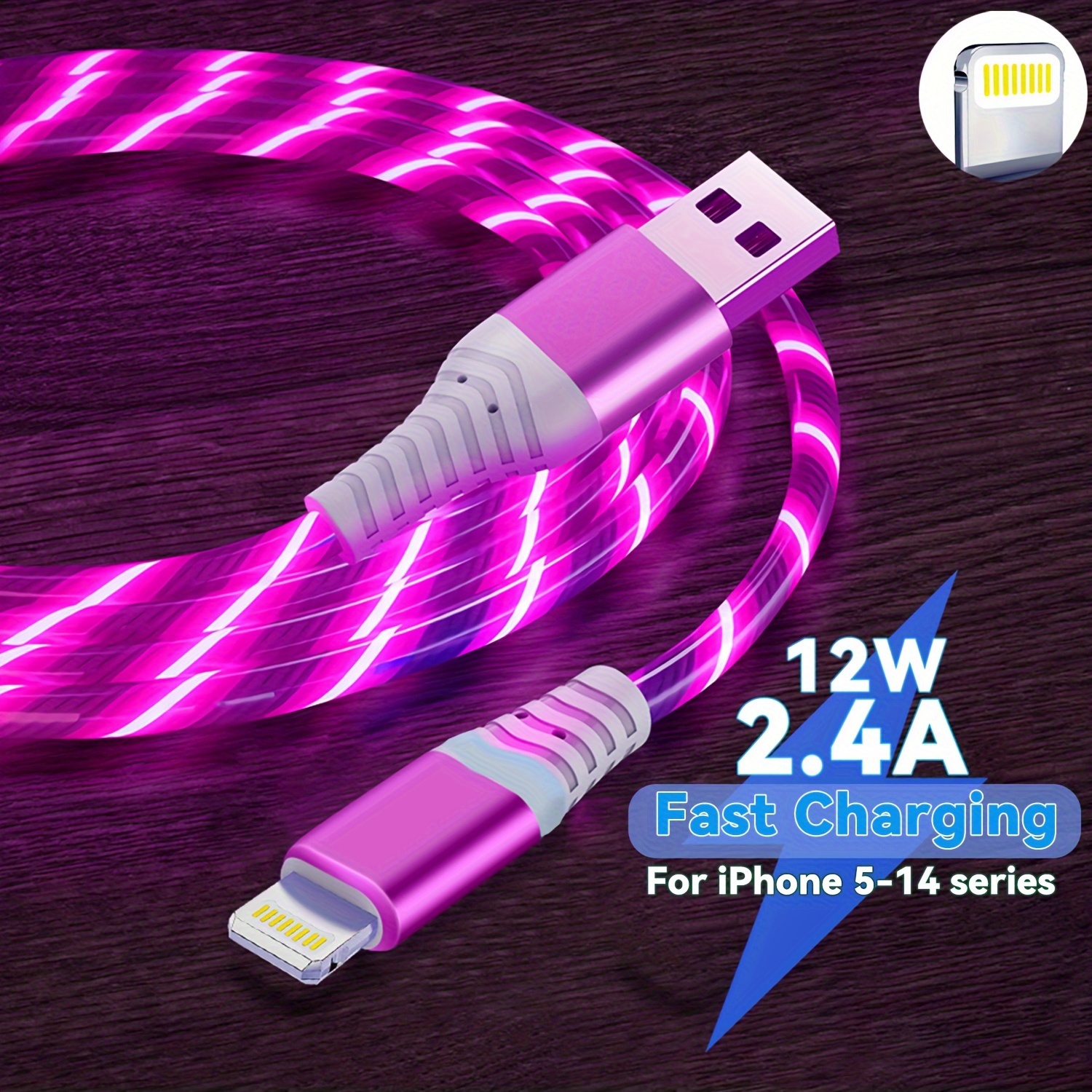 

durable Polyester" Binboom Mfi Certified Usb-a To 12w Fast Charge Cable With Led Indicator, High-speed Data Transfer For Iphone 14/13/12 Series And More - Durable Polyester Fiber