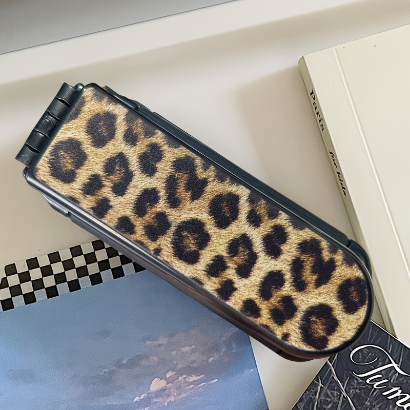 E-shop 1 Stück Leopardenmuster Faltspiegelkamm, Tragbarer Luftkissenkamm mit Spiegel, Massagekamm für Frauen